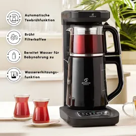 KARACA Caysever Robotea Pro 4 in 1 sprechender automatischer Teekocher Wasserkocher und Filterkaffeemaschine, 2500W, Chrome