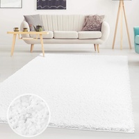 carpet city Hochflor Teppich Shaggy Einfarbig Weiß - 60x110 cm Rechteckig - Flauschig & Weich - Wohnzimmerteppiche - Langflorteppich Schlafzimmer Uni Modern
