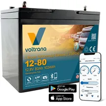 voltrana Lithium Wohnmobil-Batterie 12,8V 80Ah 1024Wh M8 mit Bluetooth