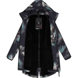 Ragwear Damen, Wintermantel Warmer Parka mit Teddyfell wasserdicht und atmungsaktiv Holstic Print YOUMODO Black Gr. M - M