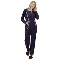 RAIKOU Hausanzug Nicki Velours Damen Hausanzug Freizeitanzug Jogginganzug (mit Reißverschluss und Leo Print, 2 tlg) weiche Baumwolle-Polyester-Gemisch lila 40/42