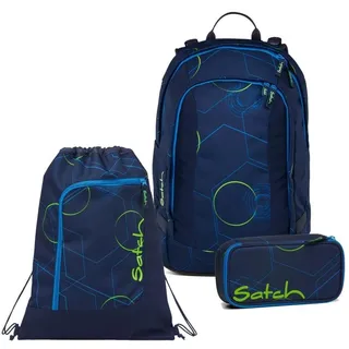 Satch Air Schulrucksack Set 3tlg. inkl. Schlamperbox und Sportbeutel (Blue Tech) - 45 x 28 x 16 cm