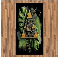 Teppich Flachgewebe Deko-Teppiche für das Wohn-,Schlaf-, und Essenszimmer, Abakuhaus, rechteckig, Monstera Abstrakte Boho Dreiecksmuster braun|grün 80 cm x 150 cm