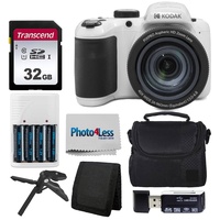 Kodak PIXPRO AZ405 Digitalkamera (weiß) Bundle mit 32GB SD Speicherkarte + Tasche + Speicherkartenetui + Batterien + Zubehör (8 Stück)