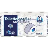 paperdi Toilettenpapier 3-lagig, Hochweißes WC-Papier aus Zellstoff, 1 Paket = 8 Packungen à 8 x 250 Blatt,