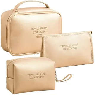 luxuskollektion Kosmetiktasche 3er Set Gold PU Wasserdicht Reise
