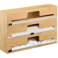 Relaxdays Folienspender, 3 Rollen, für Schublade, Bambus, HxBxT: 21,5