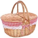 INIFLM Picknickkorb aus Korbgeflecht mit Herausnehmbarer Einlage, Leere Picknickkörbe mit Deckel, Picknickkorb mit Faltbarem Griff, Ovaler Großer Aufbewahrungskorb für Picknick,