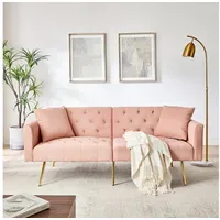 OKWISH Schlafsofa 2-Sitzer Sofa 177x74x78 cm aus Samt mit verstellbarer Rückenlehne, Set 1 Teile, für Wohnzimmer,Mietwohnung,kleines Apartment rosa