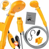 DEUBA Campingdusche 12V KFZ-Adapter Aufbewahrungstasche 2m Schlauch 5m Stromkabel Handbrause Hundedusche Gartendusche Dusche Tauchpumpe 12 V Camping Auto Outdoordusche