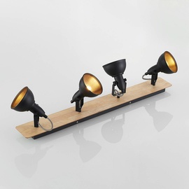 LINDBY Aylis Deckenlampe, 4-flg., 82 cm, schwarz, Holz, E14