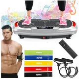 kehot Vibrationsplatte 4D Vibrationsplatte mit 3 Motoren–Profi Ganzkörpertraining für zuhause, 300 W, 120 Intensitätsstufen, (5 Programme, Bluetooth-Musik & Magnet-Massage, Einfache Bedienung), inkl. Trainingsbänder, Fernbedienung für effektives Heimtraining,200kg silberfarben