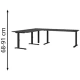 Germania Mailand höhenverstellbarer Schreibtisch grafit L-Form, C-Fuß-Gestell schwarz 240,0 x 200,0 cm