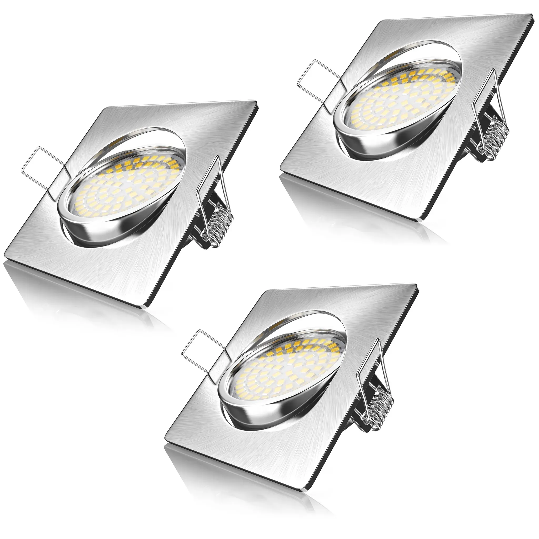 LED-Einbaustrahler eckig dimmbar flach 3er-Set Silber