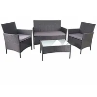 Mendler Poly-Rattan Garten-Garnitur HWC-D82, Sitzgruppe Lounge-Set ~ schwarz mit Kissen anthrazit