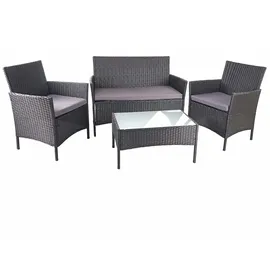 Mendler Poly-Rattan Garten-Garnitur HWC-D82, Sitzgruppe Lounge-Set ~ schwarz mit Kissen anthrazit