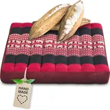 livasia Sitzkissen Stuhlauflage groß - 50x50x6cm - Bodenkissen Indoor/Outdoor, Meditationskissen Yogakissen, Stuhlauflage für Palettenmöbel, Steppkissen für Stuhl und Bank (Rot/Elefanten)