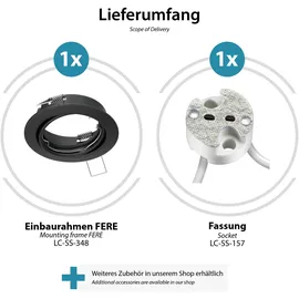 ledscom.de Decken-Einbaurahmen FERE Einbaurahmen schwarz matt schwenkbar (LED/Halogen/MR16/50mm) inkl. GU5.3 Fassung