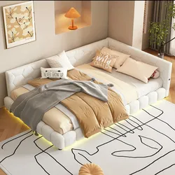 Merax 140*200cm Schlafsofa, 16 Farben Umgebungslicht, USB-Anschluss, Bequemes Material, Weiß