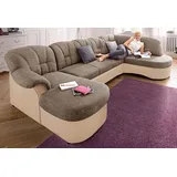 DOMO collection Wohnlandschaft »Flores auch in Leder-Bezug, B/T/H: 293/180/86 cm, U-Form«, (3 St.), wahlweise mit Bettfunktion, wahlweise mit Federkern (nicht bei Microfaser PRIMABELLE®-Struktur möglich), frei im Raum stellbar