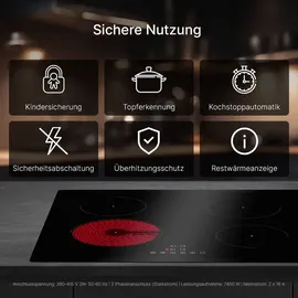 Bomann Bomann® Autarkes Induktionskochfeld mit 4 Kochfelder | Kochfeld Autark m. Touch & Topferkennung | Boosterfunktion | Kochplatte 9 Stufen | Induktionskochplatte 7400W & Kochstoppautomatik | EBK 7942