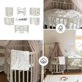 Waldin Babybett OWAL Kinderbett 7in1 mit Matratze, mitwachsendes Kinder-Bett