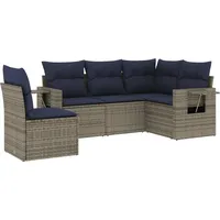 vidaXL Gartensofa-Set mit Kissen, grau, Polyrattan