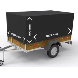 Vendomnia Anhängerplane - 2 Reißverschlüsse, 20 Ösen, 2075x1150x900 mm, wasserdicht - Hochplane, Abdeckplane, Abdeckung PVC Farbe: Grau (750 g/m2) - Grau