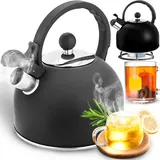 Retoo Wasserkocher Wasserkessel Teekessel für Induktion Schwarz Edelstahl Pfeifkessel Tea Kettle mit Griff für GlasKeramikherd, Gas für Alle Herdarten Elektroherd für Tee Kaffee