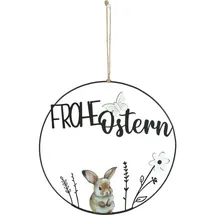 Trendline Aufhänger Metall Mit Niete Frohe Ostern Ø 30 Cm Schwarz-weiß Osterkranz
