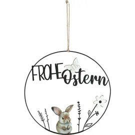 Trendline Aufhänger Metall Mit Niete Frohe Ostern Ø 30 Cm Schwarz-weiß Osterkranz