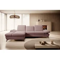 Goldstoff Ecksofa mit Schlaffunktion und Bettkasten - L-Form Sofa Beige/Grau, 1 Teile, Modernes Schlafsofa mit Sofakissen - Premium Couch Cord & L-Form rosa