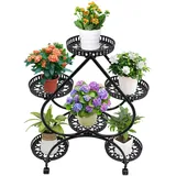 FUROMG Metall Pflanzenständer 6 Topfpflanzen Schmiedeeisenmaterial Blumenständer Blumenregal Blumentreppe Pflanzenregal Garten Deko Schwarz