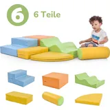 AIORBER 6-tlg. Softbausteine Set zum Klettern und Rutschen, Riesenbausteine für Kleinkinder, Motorikspielzeug mit Treppe und Rutsche – Bunt