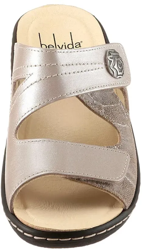Pantolette BELVIDA, Damen, Gr. 38, grau (taupe, bedruckt), Glattleder, Nubukleder, Schuhe Pantolette