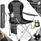 Kesser KESSER® Campingstuhl faltbar bis 150 kg Angelstuhl Faltstuhl Klappstuhl Gepolstert mit Armlehnen, Campinglicht und Getränkehalter + Tasche mit hoher Rückenlehne, Strandstuhl, Klapphocker