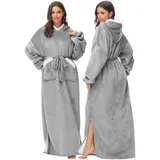 FEELJAM Kuscheldecke hoodie decke mit ärmeln und kapuze Grau decke mit ärmel erwachsene wearable blanket 80 x 180 cm, Grau