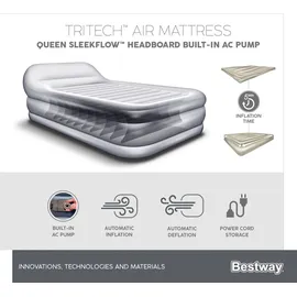 BESTWAY Tritech Doppelluftbett SleekFlowTM mit Kopfteil & integrierter Elektropumpe 226 x 152 x 84 cm