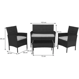 Mendler Poly-Rattan Garten-Garnitur HWC-N98, Sitzgruppe Lounge-Set, Metall Glas Stoff/Textil (180g/m2) ~ grau, Kissen hellgrau