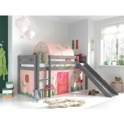 Spielbett Pino inkl. Rutsche mit Textilset Vorhang und Tunnel versch. Designs