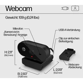 HP 320 All-in-One-Webcam (USB-A, 1080p/Full HD Auflösung, 360° schwenkbar, 66°-Weitwinkel, Belichtungskorrektur, Autofokus) Schwarz mit integrie...