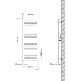 luxebath Badheizkörper Sahara 300 x 800 mm 600 W Chrom gerade Seitenanschluss