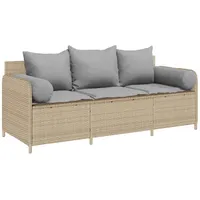 vidaXL Gartensofa mit Kissen 3-Sitzer Beige Poly Rattan