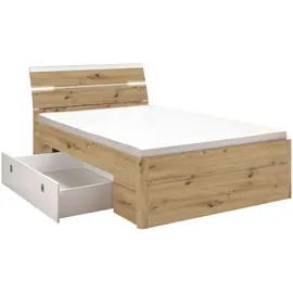 Pol-Power Mid.you Stauraumbett, Weiß, Eiche Artisan Holzwerkstoff, 140x200 cm, für Rollrost geeignet, Schlafzimmer, Betten, Einzelbetten