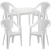 Mojawo, Gartentisch + Balkontisch, Sitzgarnitur Bistrogarnitur 5-teilig Weiß (79 cm)
