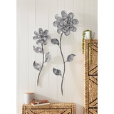 Home Affaire Wanddekoobjekt »Blumen«, (2er-Set), Wanddeko, aus Metall, grau