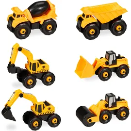 Relaxdays Spielzeug-Bagger 6-tlg. Set Gelb/Grau/Schwarz