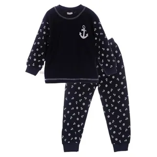 La Bortini Pyjama Schlafanzug Langarmshirt und Hose für Kinder in Blau mit Anker aus reiner Baumwolle, 80 86 92 98 104 110 116 122 128 134 140 146 blau 92 (12-18Mon)