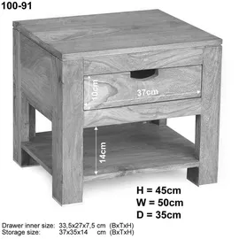 Massivmoebel24 Nachtschrank Sheesham 50 x 35 x 45 cm Grau