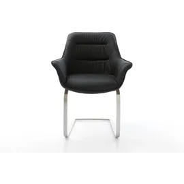 DeLife Freischwinger Kaira-Flex Echt-Leder Schwarz Freischwinger flach Edelstahl